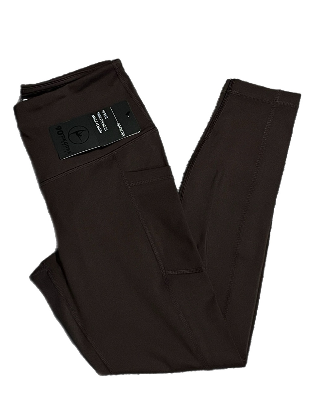 NWT 90 Degree By Reflex Women's Dark Brown High-Waist Leggings with Side Pockets
